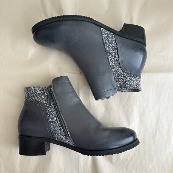 Propet Women 11 Gray Ankle Boot Charcoal Taneka Leather Knit Low Heel Zip Grey - Picture 6 of 8